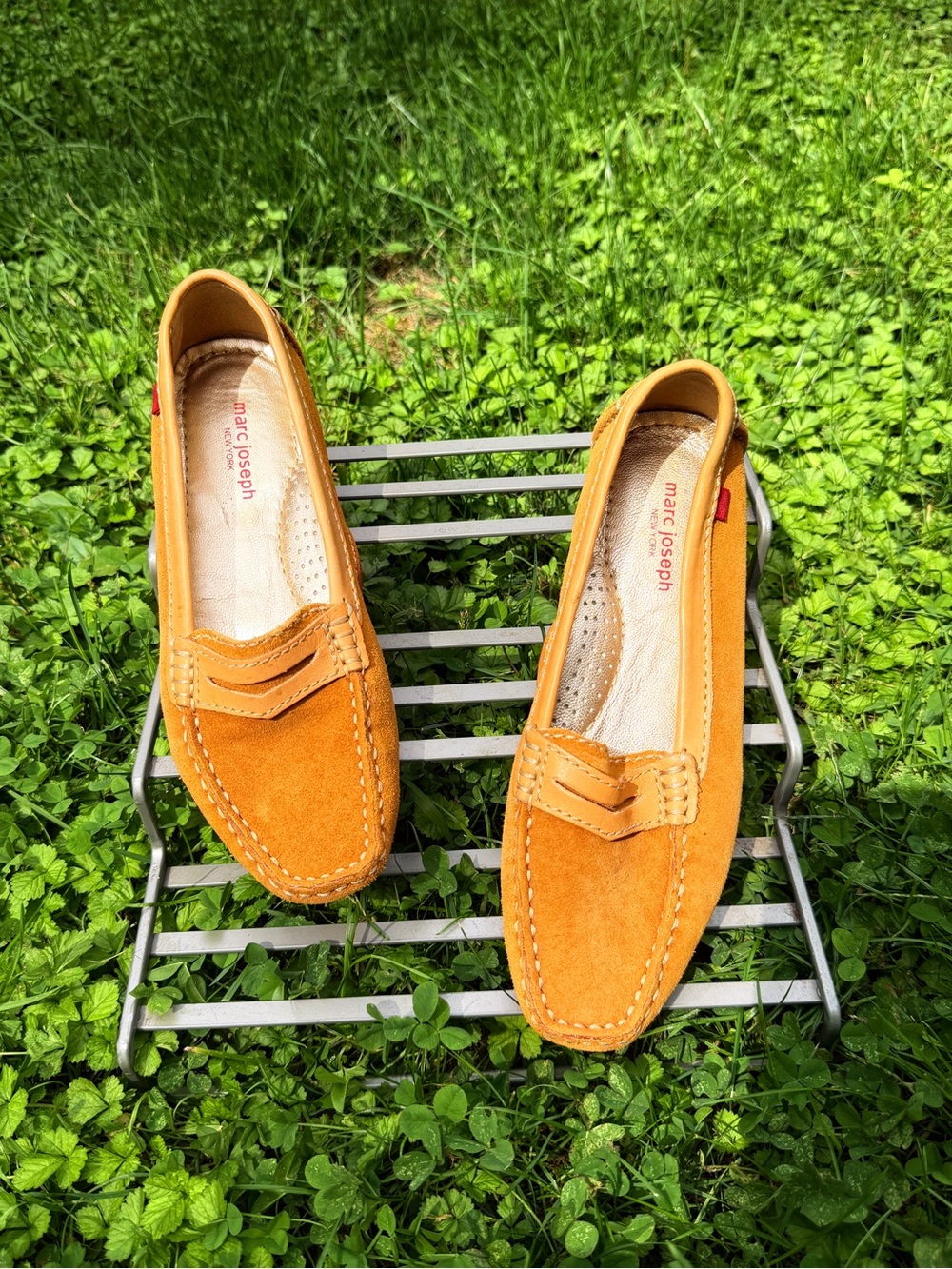 Marc Joseph Suede Penny Loafers in Golden Yellow